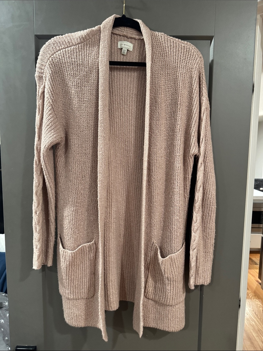Lucky Brand Open-Front Cable Sleeve Cardigan in Dusty Rose